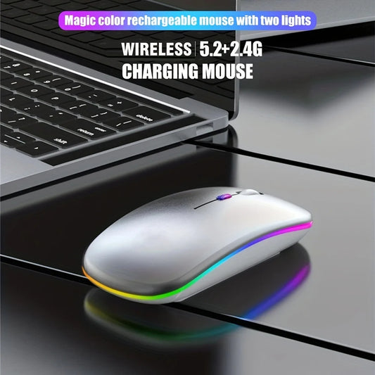 Wireless Mouse Bluetooth and 2.4GHz Dual Modes Rechargeable RGB Ergonomic Silent Click