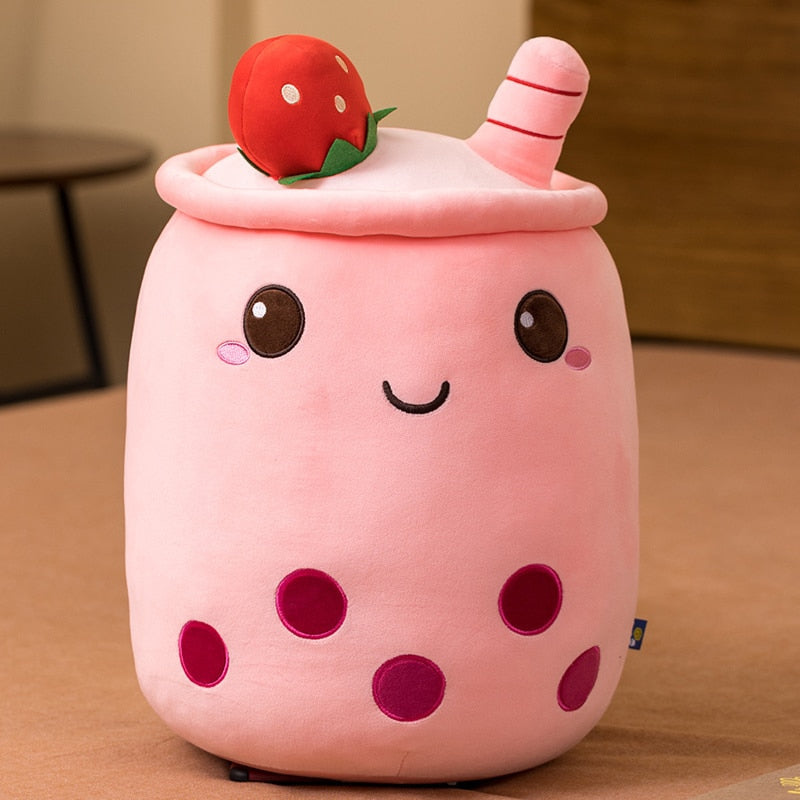 Adorable Boba Milk Tea Plushie Toy Soft Stuffed Apple Pink Strawberry Flavor Milk Tea Hug Pillow Balls Cushion