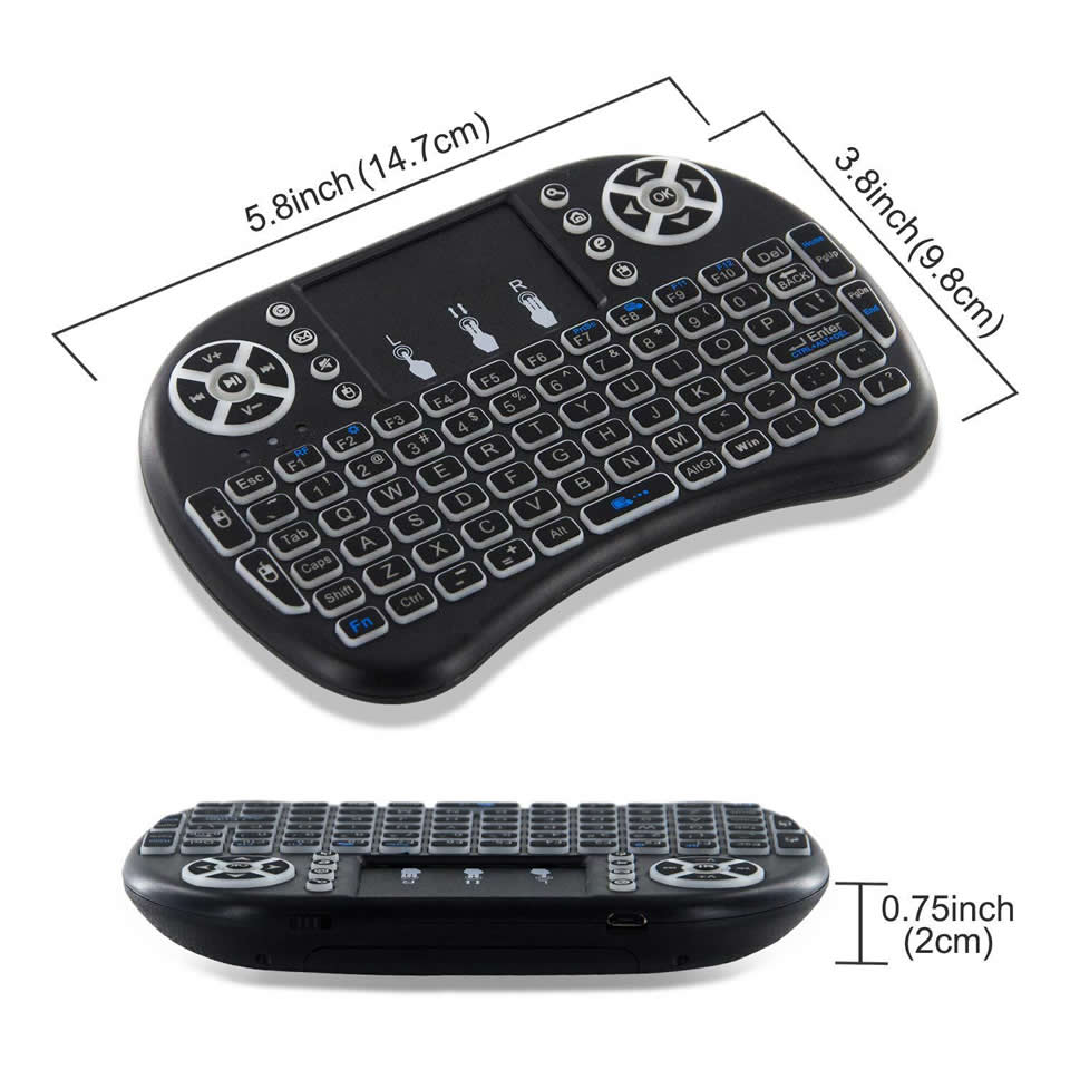 I8 2.4GHz Backlit Mini Wireless Remote Keyboard w/ Touchpad for Laptop/PC/Tablets/Windows/Mac/TV/Console
