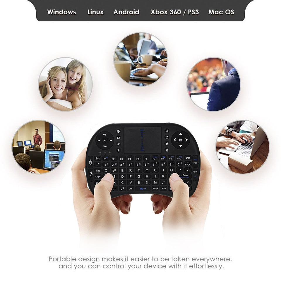 I8 2.4GHz Backlit Mini Wireless Remote Keyboard w/ Touchpad for Laptop/PC/Tablets/Windows/Mac/TV/Console