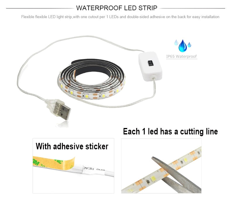 4Meters Strip USB Motion, 5V Backlight LED, Hand Sweep Waving ON OFF Sensor + Waterproof