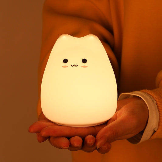 Cute Kawaii Silicone Popular Cat Baby Pat Touch Colorful LED Light Bedroom Bedside Nightlight