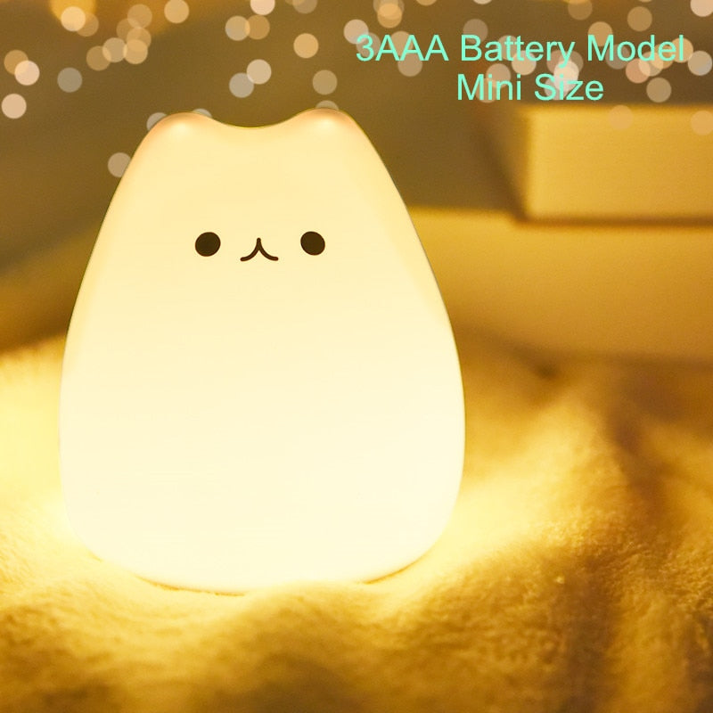 Cute Kawaii Silicone Popular Cat Baby Pat Touch Colorful LED Light Bedroom Bedside Nightlight