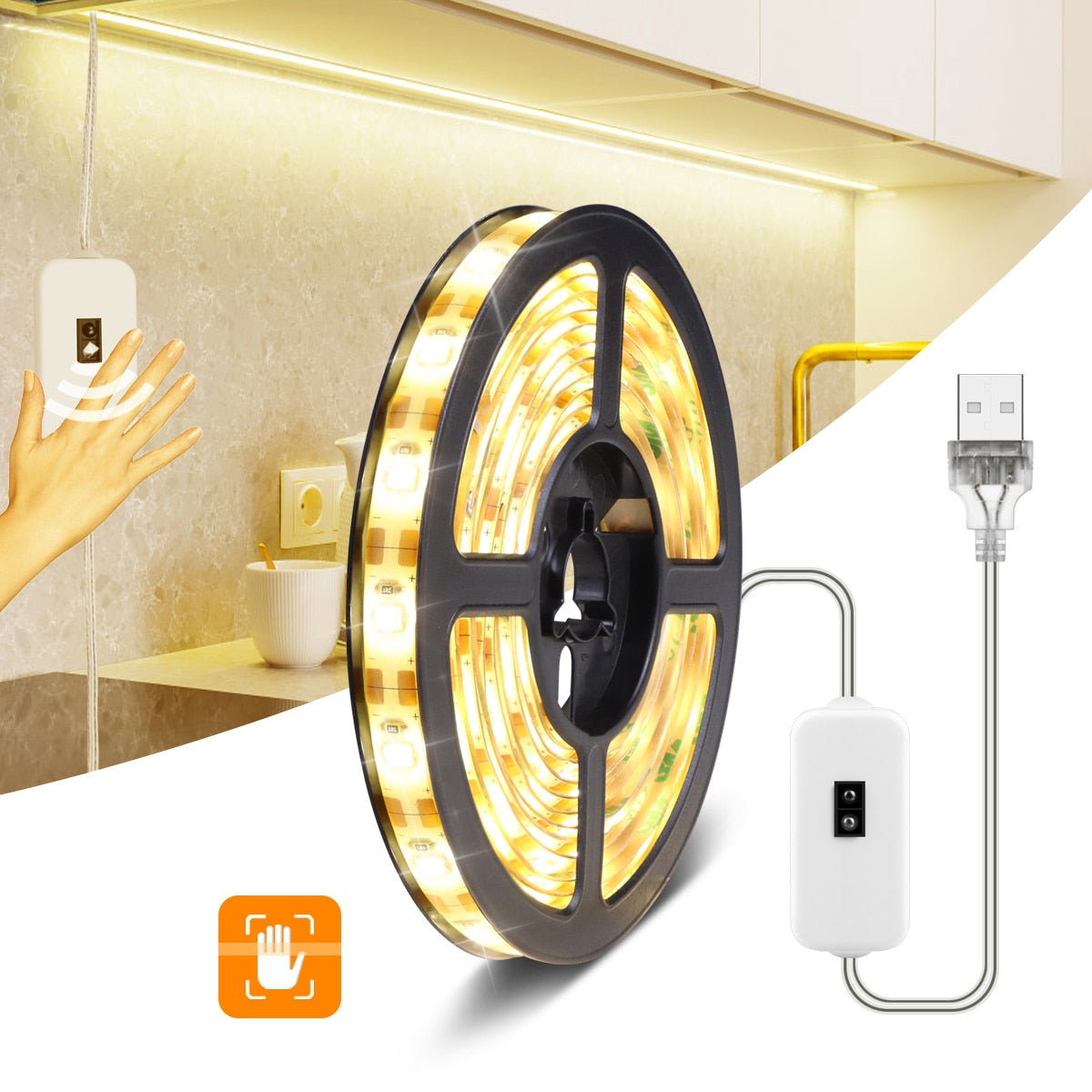 4Meters Strip USB Motion, 5V Backlight LED, Hand Sweep Waving ON OFF Sensor + Waterproof