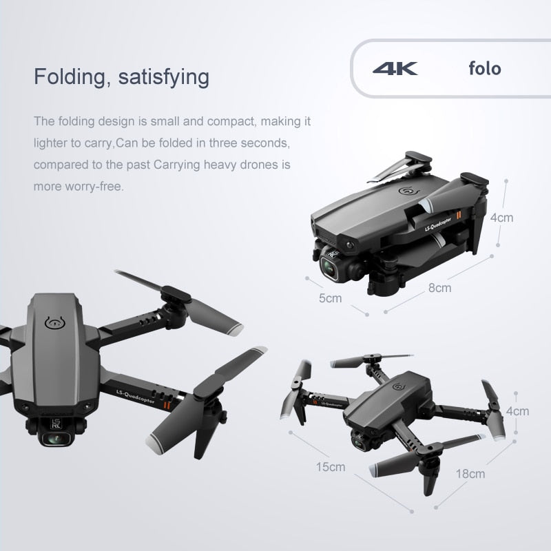 Mini Drone 4K 1080P HD Dual Camera WiFi FPV Air Pressure Altitude Hold Foldable LS Quadcopter XT6