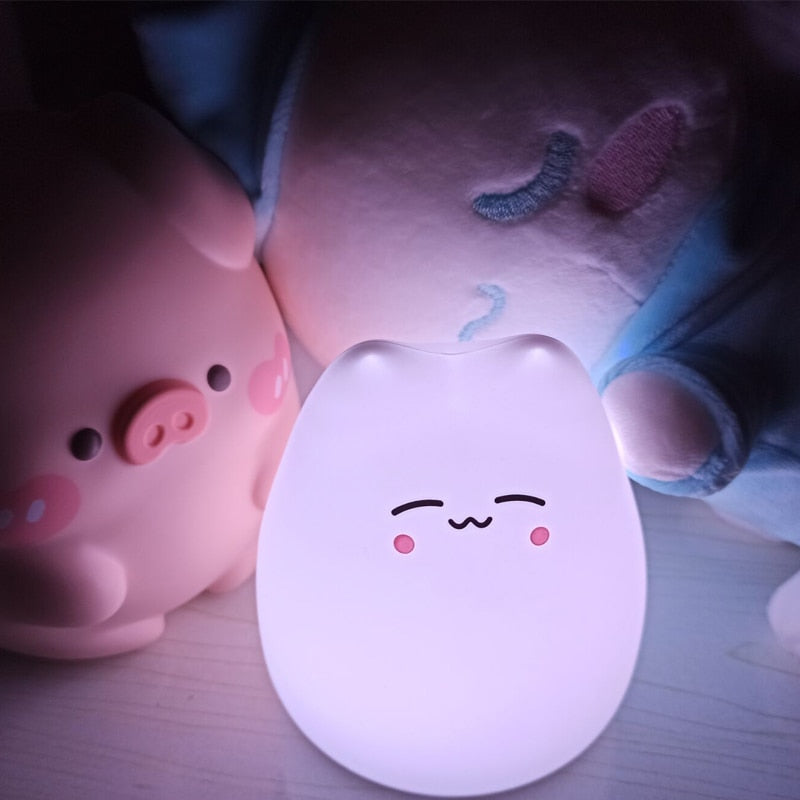 Cute Kawaii Silicone Popular Cat Baby Pat Touch Colorful LED Light Bedroom Bedside Nightlight