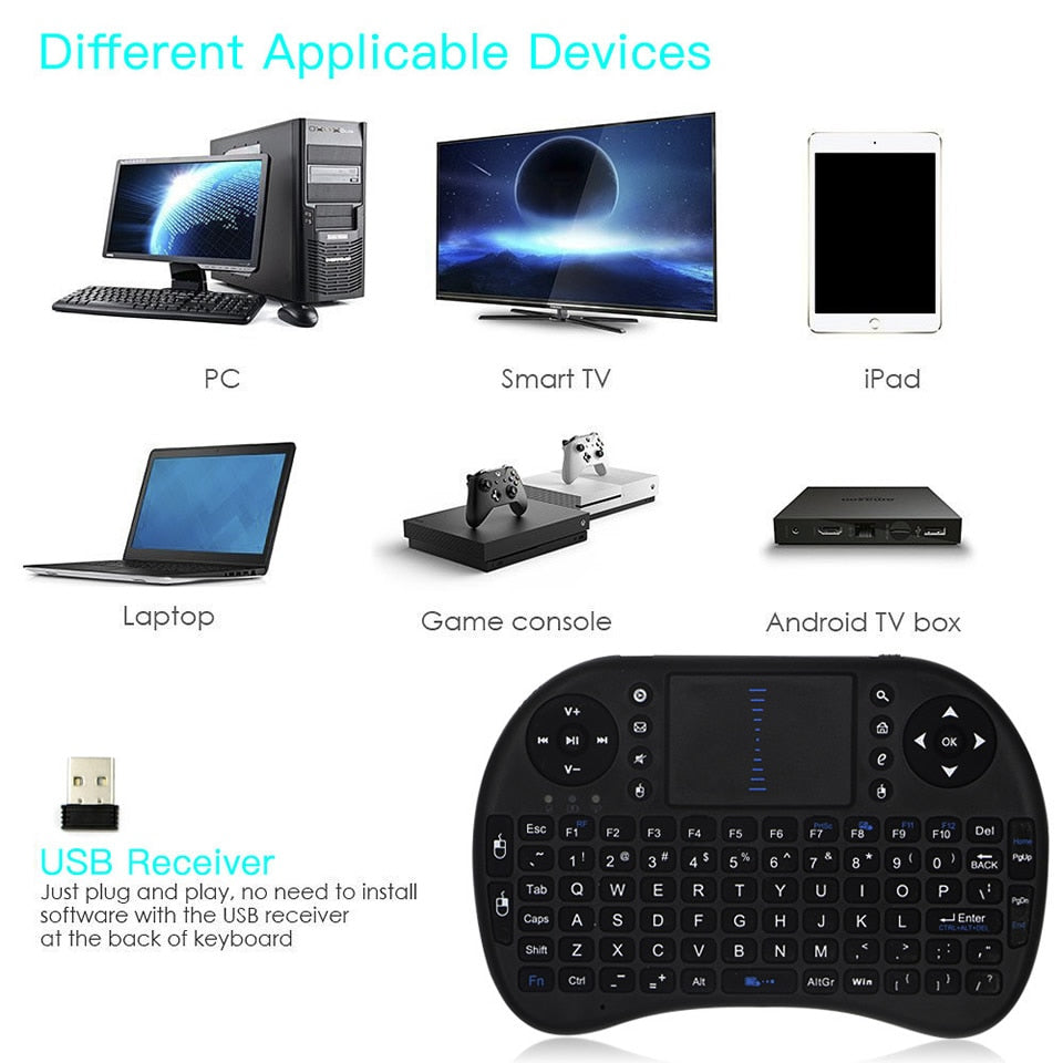 I8 2.4GHz Backlit Mini Wireless Remote Keyboard w/ Touchpad for Laptop/PC/Tablets/Windows/Mac/TV/Console